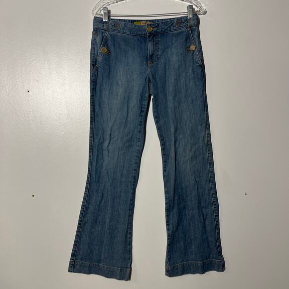 Vintage Old Navy Low Waist Bootcut Stretch Button Pocket Blue Jeans Womens 4 - Picture 1 of 8